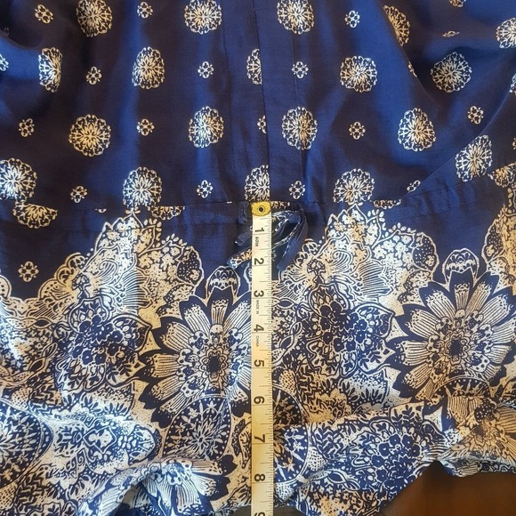 Bacio Womens Romper Shorts Size Large Boho Short sleeve bohemian Blue Gypsy - Picture 10 of 12
